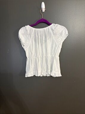 White Eyelet Peasant Blouse - Unbranded
